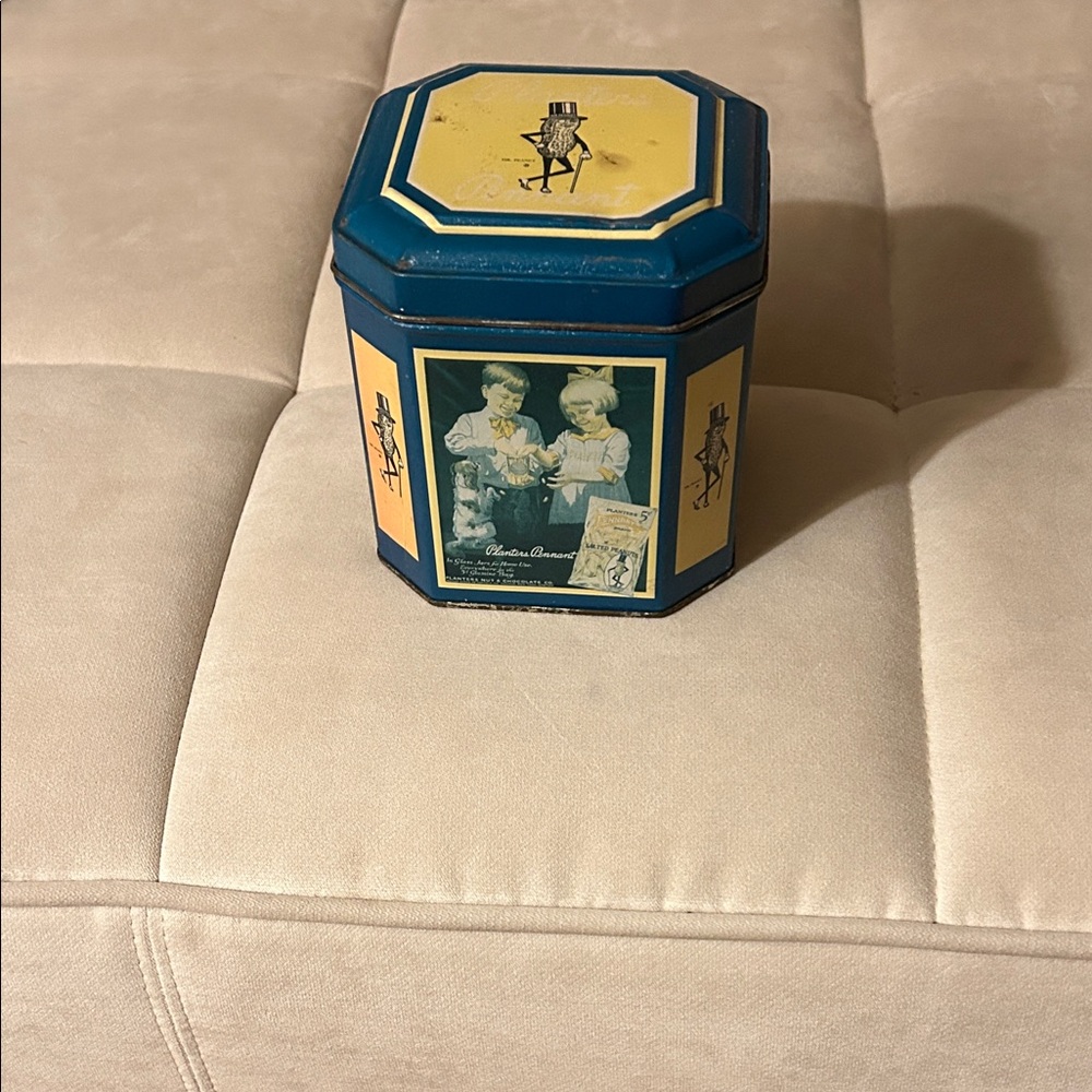 Vintage Blue and Yellow Decorative Tin
